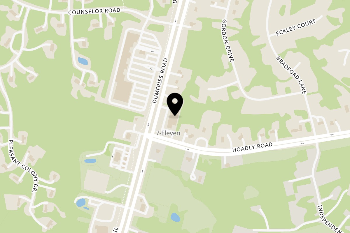 Map showing the location of Tony's Pizza on 13629 Dumfries Rd in Manassas